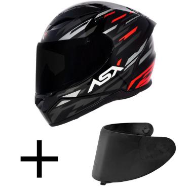 Imagem de Capacete ASX City Arrow Preto e Vermelho Mais Viseira Fumê