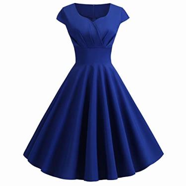 Imagem de Vestido de coquetel para mulheres, vestido de coquetel plus size, vestido envoltório feminino, decote em v, manga curta, vestido midi (#1-Blue, M)