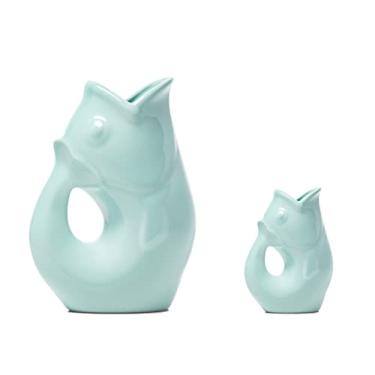 Imagem de Gurgle Pot Jarro de peixe – Conjunto de 2, design inspirado na França, Jarra grande de 1,2 l com creme combinando, azul delicado, os talheres perfeitos para ambientes internos ou externos, 100 ml e 10 ml