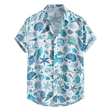 Imagem de Camiseta feminina manga curta casual masculina solta lapela impressão cor botão botão areia praia body masculino, Branco, M