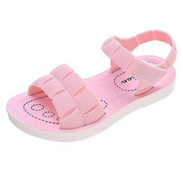 Imagem de Sandálias aquáticas para meninas sandálias infantis sapatos rasos macios moda e confortável pequeno, médio e grande chinelos pug para meninas, Rosa, 2 Little Kid