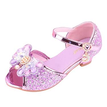 Imagem de Sandálias infantis meninas sapatos infantis com diamante brilhante sandálias princesa sapatos arco alto chinelos meninas leopardo, Roxo, 1.5 Little Kid