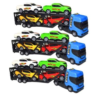 Imagem de Kit 3 Caminhão Mini Cegonheiro 12 Caminhonetes Brinquedo Infantil Bs Toys