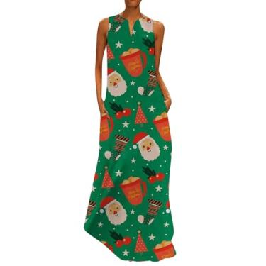 Imagem de UIFLQXX Vestido longo feminino plus size, sem mangas, gola V, estampa de Natal, vestido de coquetel, vestido evasê, Verde, XXG