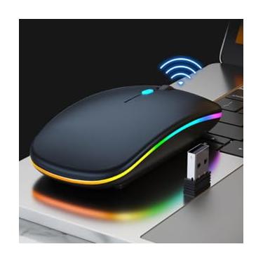 Imagem de Mouse Wireless Recarregável Led RGB 2.4 Ghz Sem Fio Colorido USB para Notebook Computador