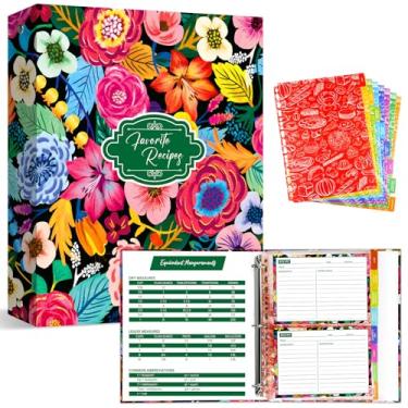 Imagem de Fichário de receitas com 3 anéis, 21,5 x 28 cm, kit de fichário de receita com 3 anéis com 50 protetores de plástico, 100 pacotes de cartões de receita de 12,7 x 18 cm e 8 divisórias de categoria,