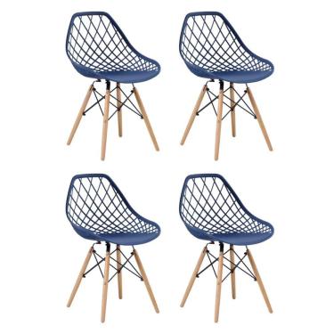 Imagem de Kit 4 Cadeiras para Sala de Jantar Veneza Azul Marinho