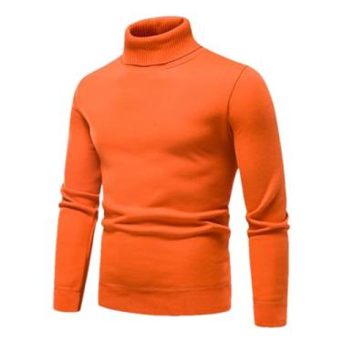 Imagem de KANG POWER Suéter masculino de gola rolê tricotado outono inverno pulôver casual branco inferior camisas slim fit blusa fria, 7003 - laranja, G