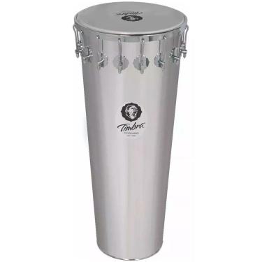 Imagem de Timbal Timbra 14 Polegadas por 90 cm de Alumínio Polido com Aro Cromado e Pele Leitosa