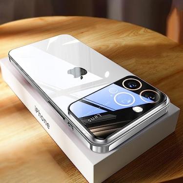 Imagem de Capa luxuosa de proteção para câmera de vidro temperado para iPhone 14 Pro Max 15 Plus iPhone 12 13 ProMax Capa traseira rígida de acrílico transparente, prata, para iPhone 14