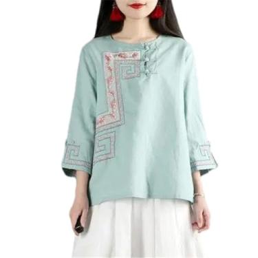 Imagem de Camiseta tradicional chinesa retrô roupas estampadas femininas blusa de chiffon diária, Cor 2, M