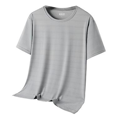 Imagem de Camiseta masculina atlética manga curta secagem rápida elástica lisa camiseta fina para treino, Cinza-claro, 7G