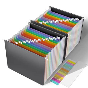 Imagem de TOPCJ Pastas de arquivo suspensas expansíveis, tamanho carta de pasta suspensa expansível de plástico, armário de arquivo, 13 bolsos sanfonados inovadores, aba alfabética, grande capacidade