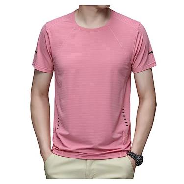 Imagem de Camiseta masculina atlética manga curta elástica secagem rápida lisa camada base lisa secagem rápida, Rosa, G