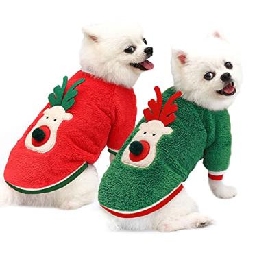 Imagem de 2 peças camisetas de Natal para cães fantasia de Natal coral flanela cachorro moletom cachorro sai roupas de Natal (P)