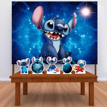Imagem de Kit Decoração Festa de Aniversário Infantil Painel + Displays Stitch Galáxia