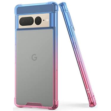 Imagem de Salawat Capa para Google Pixel 7 Pro, capa de telefone fina gradiente clara e fofa capa de telefone reforçada TPU bumper rígido PC traseiro capa protetora à prova de choque para Google Pixel 7 Pro 6,7 polegadas 2022 (azul rosa)