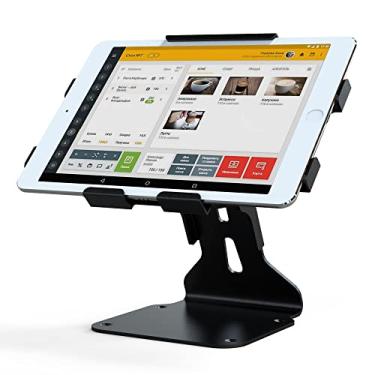 Imagem de Pinikox Suporte universal para tablet, suporte de quiosque antifurto compatível com iPad Pro Air Mini de 9,7 a 12,9 polegadas, suporte giratório giratório para mesa comercial, metal, preto