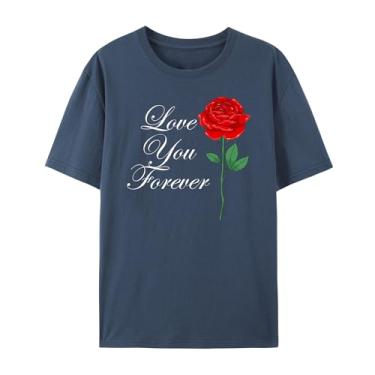 Imagem de Camiseta com estampa rosa para esposa I Love You Forever Funny Graphic Shirt for Mom Love Shirt for Girlfriend, Azul marinho, M