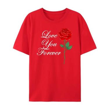 Imagem de Camiseta com estampa rosa para esposa I Love You Forever Funny Graphic Shirt for Mom Love Shirt for Girlfriend, Vermelho, P