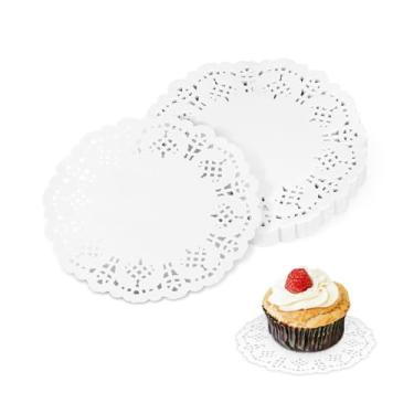 Imagem de 150 peças de papel de renda branca Doilies descartáveis de papel de renda para mesas, toalhas de papel redondas para bolos, artesanato, festa, casamentos, utensílios de mesa, decoração (11,4 cm)