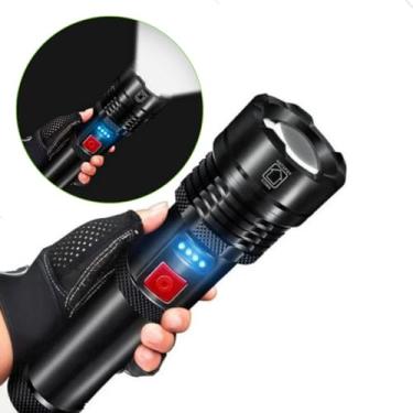 Imagem de Lanterna Tática Led Recarregável Zoom Com Indicador Bateria Cor da lanterna Preto Cor da luz Branco Mundo Compras