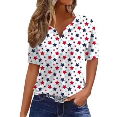 Imagem de Camisetas femininas EUA 4th of July Tops Star listrado gráfico patriótico camisetas verão blusas soltas casuais, Vermelho melancia, G