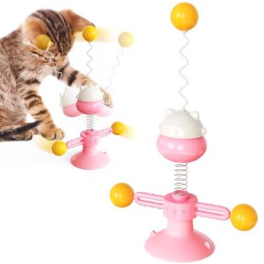 Imagem de Varinha de provocação de gato mãos-livres - Brinquedo de penas interativo para treinamento e brincadeira de QI - Bastão de mola multicolorido para gatos internos (rosa)/451