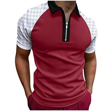 Imagem de Camisetas masculinas verão outono manga curta gola tartaruga crochê camisetas básicas homem 2024, W-290 Vinho vinho vinho, XXG