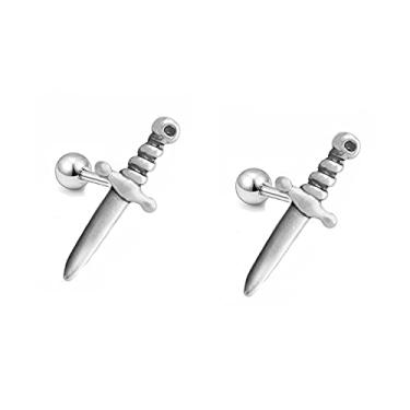 Imagem de 16 g Faca pequena cartilagem tragus barbell brincos para mulheres, homens, meninas, meninos, aço inoxidável, punk, minimalista, espada de punhal, hipoalergênico, piercing na parte de trás, joias