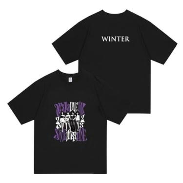 Imagem de Camiseta Aespa Concert Star Style Merchandise for Fans Support Printed Tee Shirt Cotton Round Neck Short Sleeve Top, Preto, inverno, G