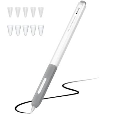 Imagem de JOOSKO Estojo compatível com Apple Pencil 2ª geração, capa de silicone translúcido, duotônico [com 10 pontas de silicone], suporta carregamento magnético sem fio (cinza)