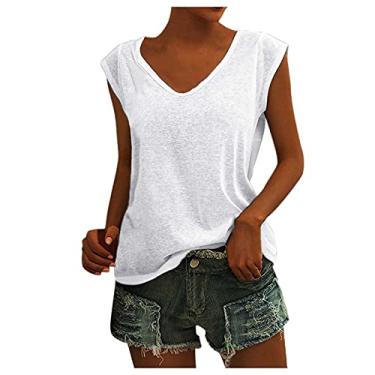 Imagem de Camisetas femininas de manga cavada, gola V, regata de verão, casuais, básicas, camisetas soltas, M-GGG, Branco, XXG