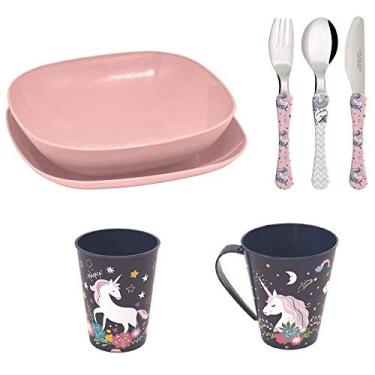 Imagem de Conjunto pratos, talheres, copo, caneca infantil- Unicornio