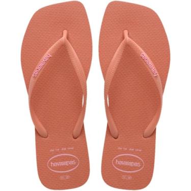 Imagem de Chinelo Havaianas Slim Square Logo Pop Up Ponta Quadrada Feminina (Rosa Clay, BR, Adulto, Faixa Numérico, M, 33, 34)
