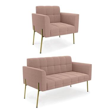 Imagem de Namoradeira e Poltrona Pé de Ferro Dourado Elisa Bouclê Rosê D03 - D`Rossi