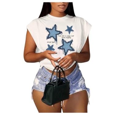 Imagem de Floerns Camisetas femininas plus size Dolman Sleeve Star Y2k Vintage Estética, Branco, G