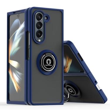 Imagem de Capa com suporte giratório para Samsung Z Fold 6 Fold 5 4 3 Galaxy Z Fold 5 4 3 Fold6 Capa de anel de dedo, azul escuro, para Z Fold 3