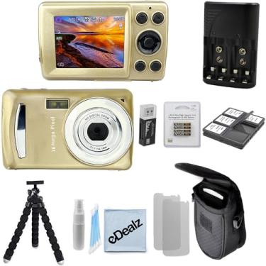 Imagem de eDealz Kit de vlogging para câmera de entrada de 16 MegaPixel com tripé flexível, leitor de cartão SD, 4 pilhas AAA e carregador, 6 compartimentos para cartão SD, kit de limpeza de lentes e capa