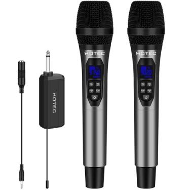 Imagem de Microfones sem fio duplo UHF portátil sem fio sistema de microfone dinâmico com controle eco/vol, receptor recarregável de saída de 1/10.2 cm para karaokê, igreja, casamento, festa, discurso, sistema