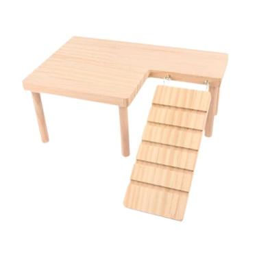 Imagem de Ioensy Plataformas de madeira para hamster, brinquedo para animais de estimação, escada com escada de escalada, decoração de habitat, escadas de pouso para