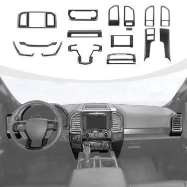 Imagem de RAZPOY Para kit de acabamento interno F150, 16 peças de acabamento de ventilação de painel de console central e acabamento do volante e tampa do painel de navegação compatível com acessórios internos