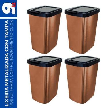 Imagem de Kit 4 Lixeira 9L Metalizado c/ Tampa Click Banheiro Cozinha - Arqplast