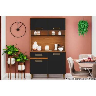 Imagem de Cozinha Compacta B109 c/ 4 Portas e 1 Gaveta 105cm Nature/Preto - Henn