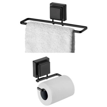 Imagem de Kit Banheiro 2 Peças Porta Toalha Toalheiro 25cm Suporte Papel Higiêni