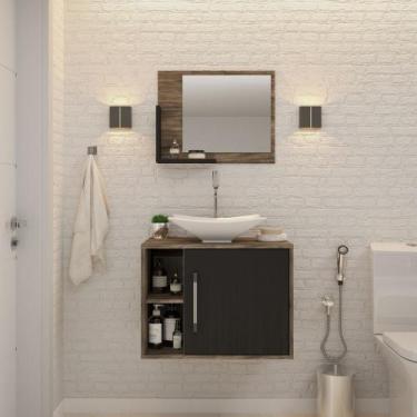 Imagem de Gabinete P/Banheiro Soft 60 cm C/cuba L38 e Espelheira - Compace, Carv