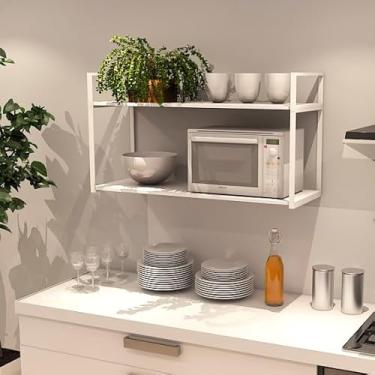 Imagem de Prateleira Industrial Parede ou Suspensa Branca Aço e Madeira 50x40x80cm