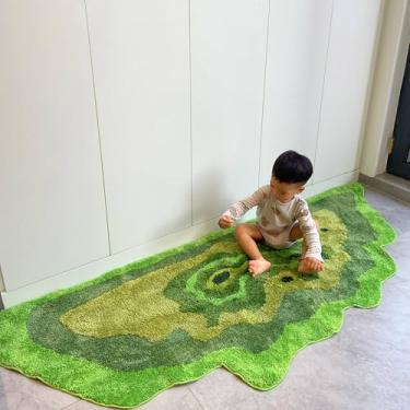 Imagem de lzteck Tapetes macios 3D para crianças com design de terraço de arroz verde musgo, decoração de casa, antiderrapante, lavável, tapetes para berçário, quarto, cabeceira, lavanderia, sala de jogos,
