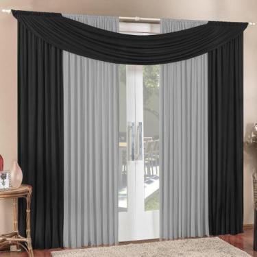 Imagem de Cortina Tendência 3,00M X 2,50M Varão Em Malha Sala Preta - Casa Show 