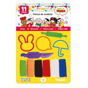 Imagem de Massa de modelar 6 cores 4 moldes 1 faquinha 102g - Turma da Mônica